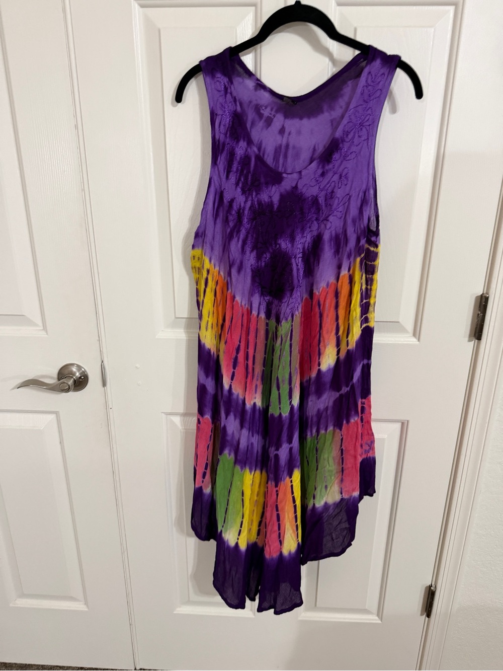 Boho Purple Tie Dye Embroidered Rayon Midi Dress Free Size Made in India